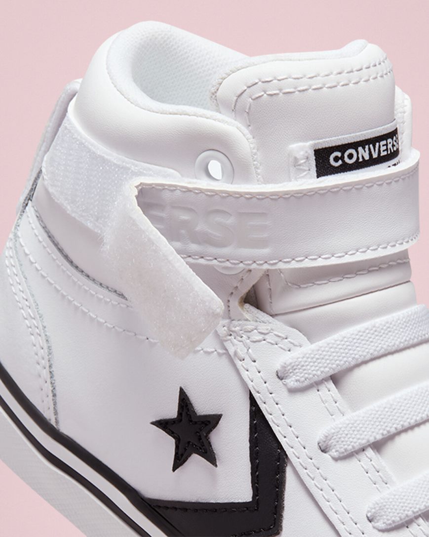 Tenisi Inalti Baieti Converse Pro Blaze Curea Piele Albi Negrii Albi | RO YVHXF931